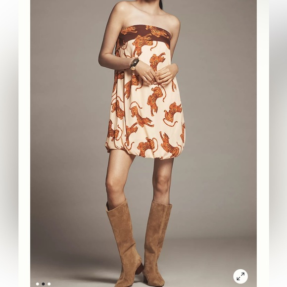 FARM RIO Tiger Bubble Mini DressStrapless Back Bow Size XL NWT‎